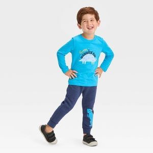 Toddler Boys' 2pc Long Sleeve Dino Graphic T-Shirt Fleece Jogger Pants Set nwt